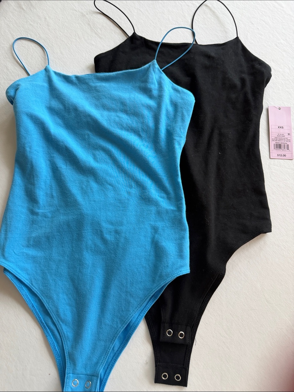 Women’s set/2 Spaghetti Strap One-Piece Bodysuit - Blue & Black